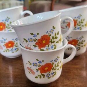 Floral Patterned Ceramic Cups - Set of 6